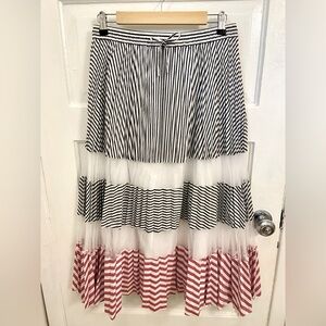 Club Monaco striped midi skirt sheer details M
